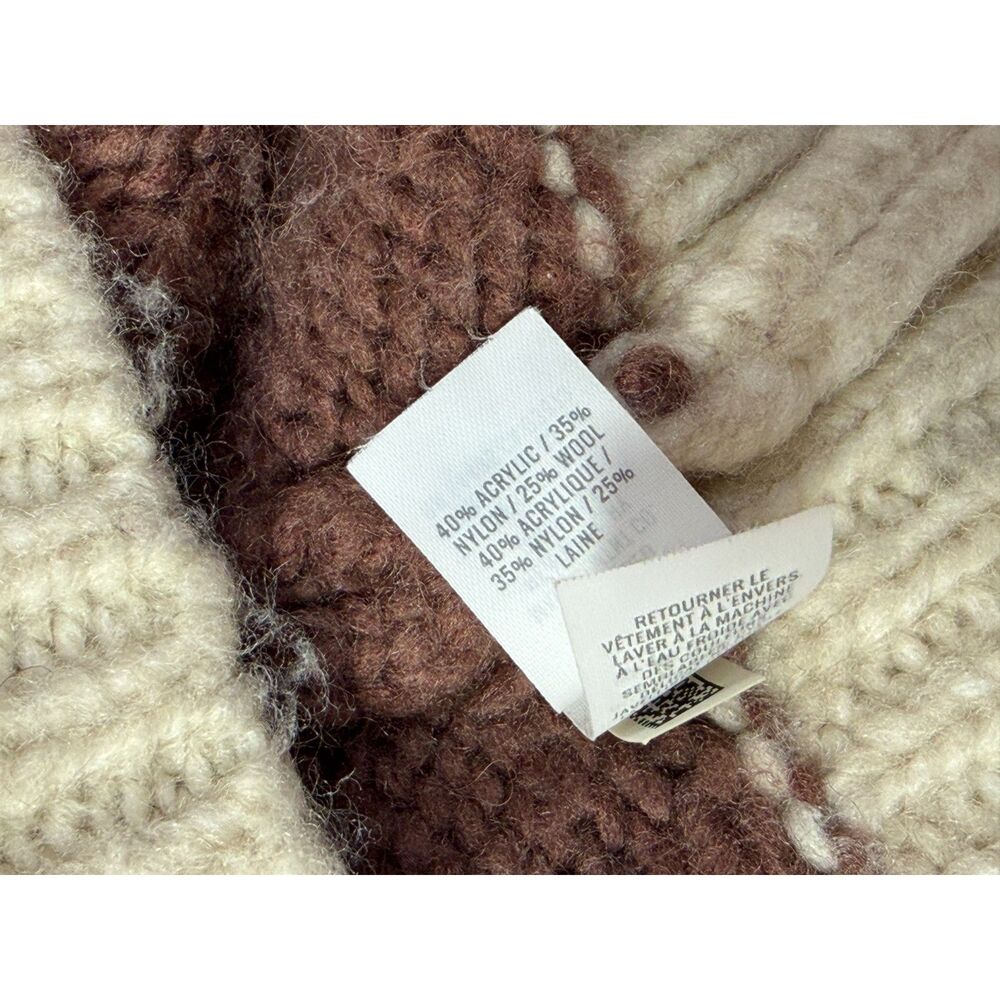 Aerie Fair Isle Wool Blend Chunky Knit Oversized Sweater Brown Cream Large - Picture 4 of 6